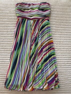 Vintage The Limited Strapless Pleated Chiffon Rainbow Dress 2